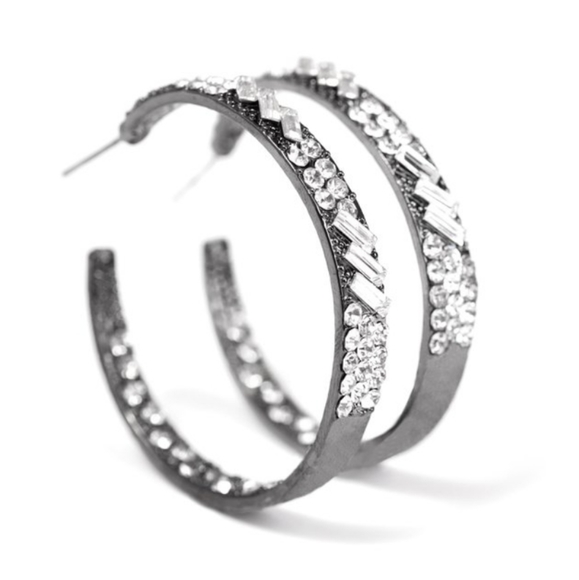 paparazzi Jewelry Paparazzi Gunmetal Glitz Hoop Earrings Poshmark